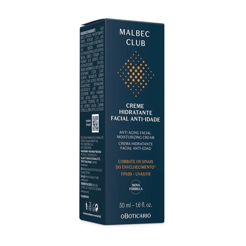 Creme Hidratante Facial Anti-Idade Malbec Club 50ml